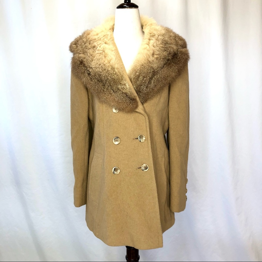 Vintage Camel Wool Coat with Fur Collar